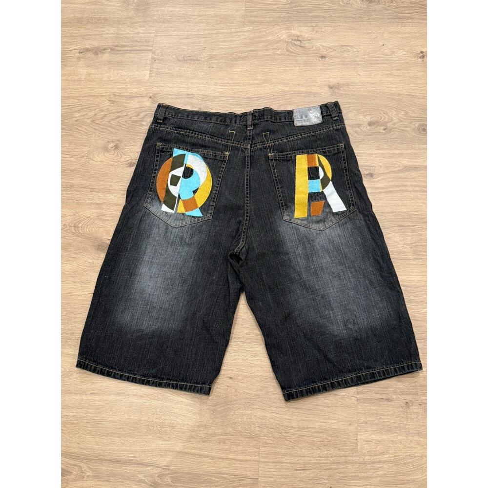 Vintage Red Ape Jean Shorts Men's Size 40X15 Black Denim Baggy Hip Hop Y2K